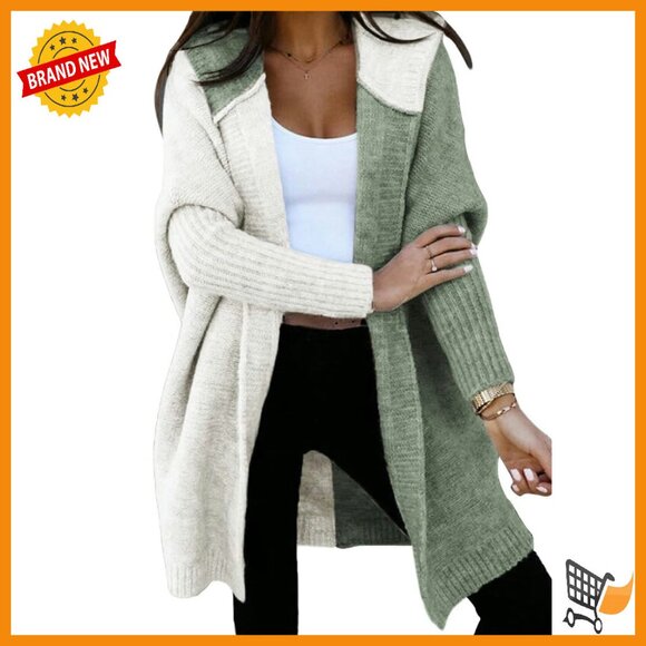 Long Sleeve Hooded Cardigan Sweater Color Block Open Front Casual